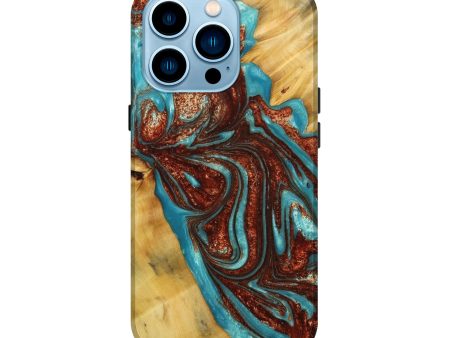 iPhone 14 Pro Wood+Resin Live Edge Phone Case - Clayton (Teal & Gold, 652824) Online