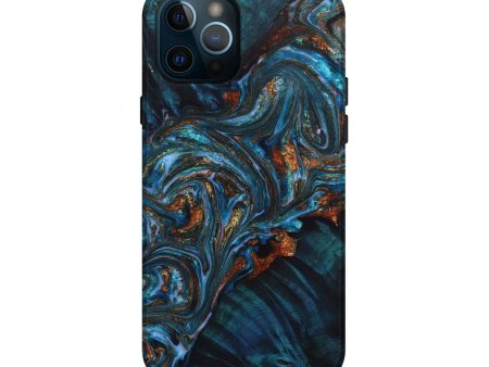 iPhone 12 Pro Wood+Resin Live Edge Phone Case - Jillian (Teal & Gold, 652818) For Cheap