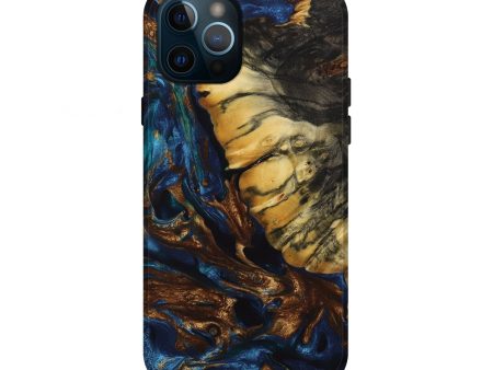 iPhone 12 Pro Wood+Resin Live Edge Phone Case - Karter (Teal & Gold, 652813) For Cheap