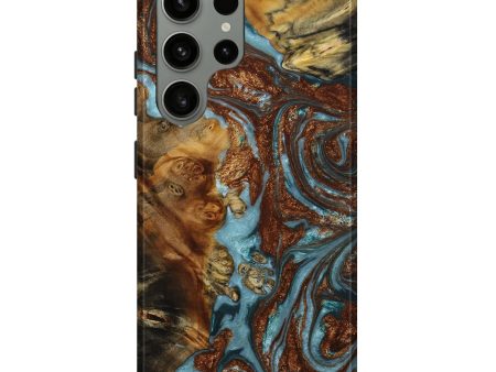 Galaxy S23 Ultra Wood+Resin Live Edge Phone Case - Angelica (Teal & Gold, 652815) Online now