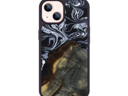 iPhone 14 Wood+Resin Phone Case - Chuck (Black & White, 654410) For Cheap