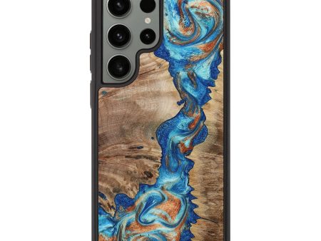 Galaxy S23 Ultra Wood+Resin Phone Case - Aisha (Teal & Gold, 653399) Sale