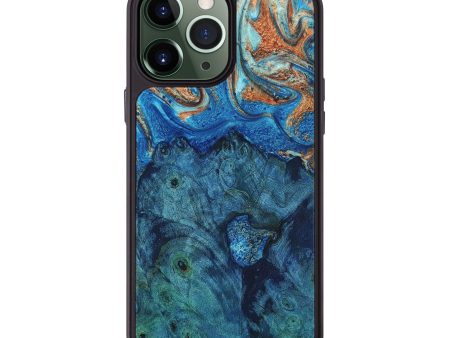 iPhone 13 Pro Max Wood+Resin Phone Case - Tyrone (Teal & Gold, 653392) For Sale