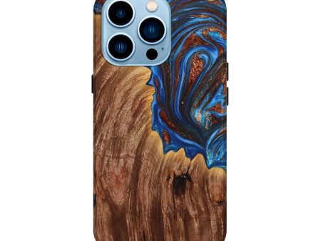 iPhone 14 Pro Wood+Resin Live Edge Phone Case - Daniella (Teal & Gold, 651807) Online