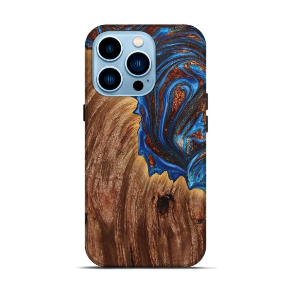 iPhone 14 Pro Wood+Resin Live Edge Phone Case - Daniella (Teal & Gold, 651807) Online