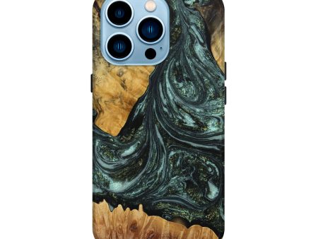 iPhone 14 Pro Wood+Resin Live Edge Phone Case - Martha (Green, 649544) For Discount