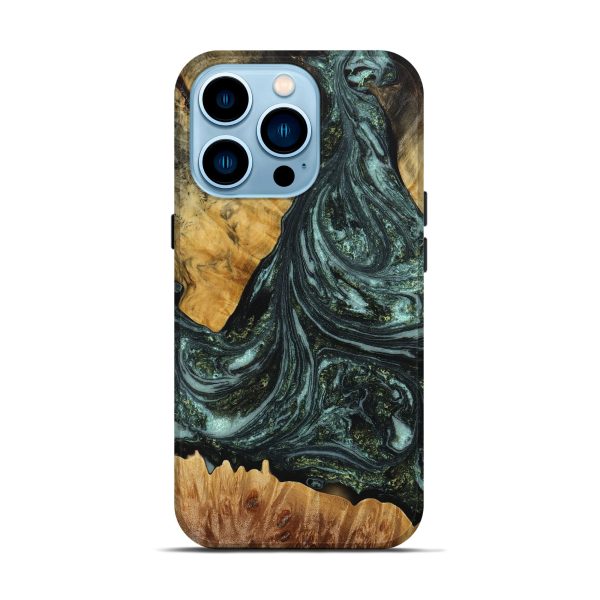 iPhone 14 Pro Wood+Resin Live Edge Phone Case - Martha (Green, 649544) For Discount