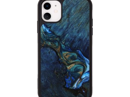 iPhone 11 Wood+Resin Phone Case - Aleah (Teal & Gold, 654566) Online