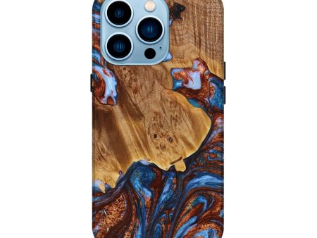 iPhone 14 Pro Wood+Resin Live Edge Phone Case - Cyrus (Teal & Gold, 652495) Discount