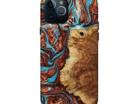 iPhone 12 Pro Wood+Resin Live Edge Phone Case - Adalyn (Teal & Gold, 650201) Sale