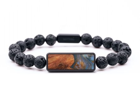 Lava Bead Wood+Resin Bracelet - Tisha (Teal & Gold, 654258) For Discount