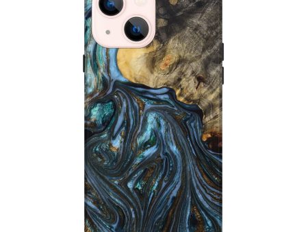 iPhone 14 Plus Wood+Resin Live Edge Phone Case - Aiden (Teal & Gold, 650775) Online Sale