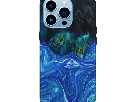 iPhone 14 Pro Wood+Resin Live Edge Phone Case - May (Blue, 652778) Cheap