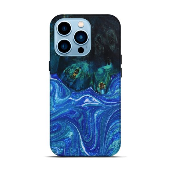 iPhone 14 Pro Wood+Resin Live Edge Phone Case - May (Blue, 652778) Cheap