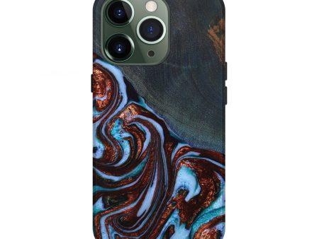 iPhone 13 Pro Wood+Resin Live Edge Phone Case - Bennie (Teal & Gold, 649996) Supply