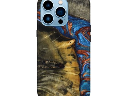 iPhone 14 Pro Wood+Resin Live Edge Phone Case - Miracle (Teal & Gold, 652492) Online now