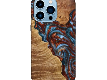 iPhone 14 Pro Wood+Resin Live Edge Phone Case - Paige (Teal & Gold, 650266) Cheap