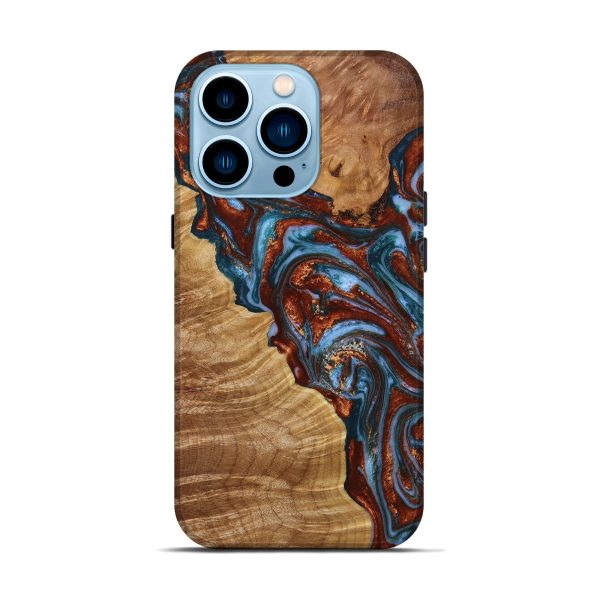 iPhone 14 Pro Wood+Resin Live Edge Phone Case - Paige (Teal & Gold, 650266) Cheap