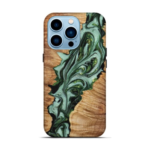 iPhone 14 Pro Wood+Resin Live Edge Phone Case - Braylon (Green, 649966) Hot on Sale