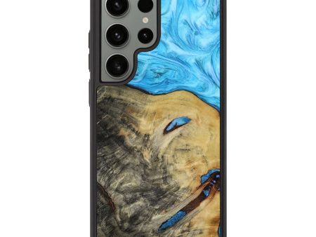 Galaxy S23 Ultra Wood+Resin Phone Case - Adrianna (Blue, 654547) For Sale