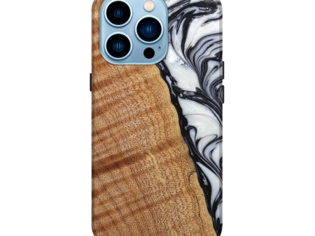 iPhone 14 Pro Wood+Resin Live Edge Phone Case - Emersyn (Black & White, 653253) For Cheap