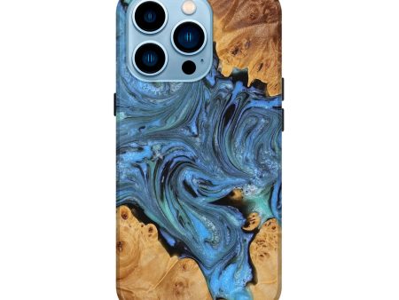 iPhone 14 Pro Wood+Resin Live Edge Phone Case - Christine (Blue, 654780) Sale