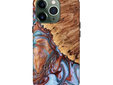 iPhone 13 Pro Wood+Resin Live Edge Phone Case - Ayla (Teal & Gold, 649602) on Sale