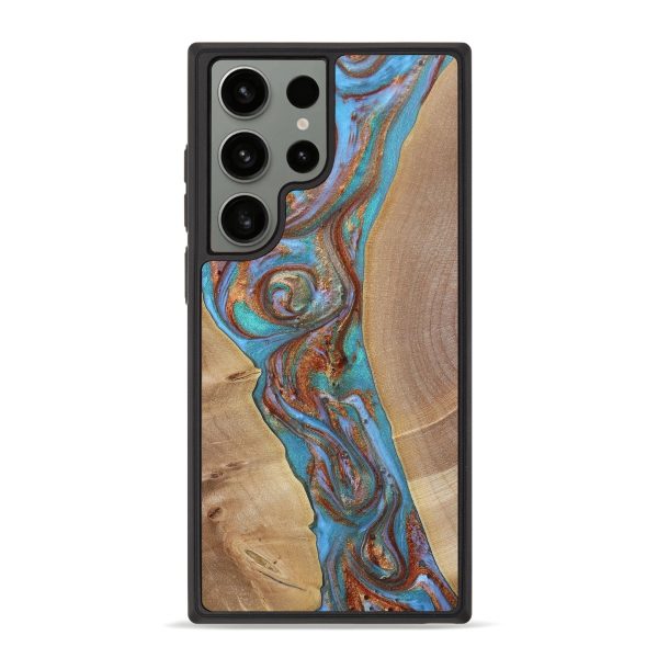 Galaxy S23 Ultra Wood+Resin Phone Case - Sallie (Teal & Gold, 651181) Fashion