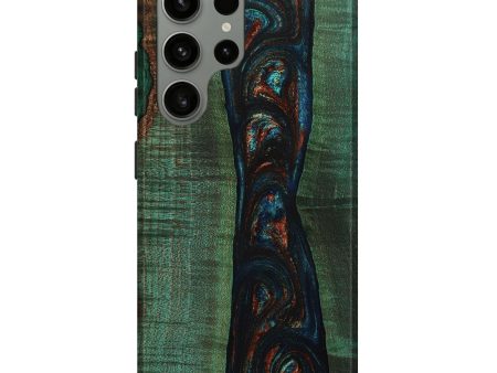 Galaxy S23 Ultra Wood+Resin Live Edge Phone Case - Ariana (Teal & Gold, 650491) Cheap