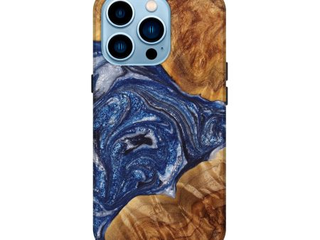 iPhone 14 Pro Wood+Resin Live Edge Phone Case - Colin (Blue, 653284) on Sale