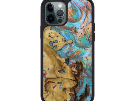 iPhone 12 Pro Wood+Resin Phone Case - Colt (Teal & Gold, 651198) Online Sale