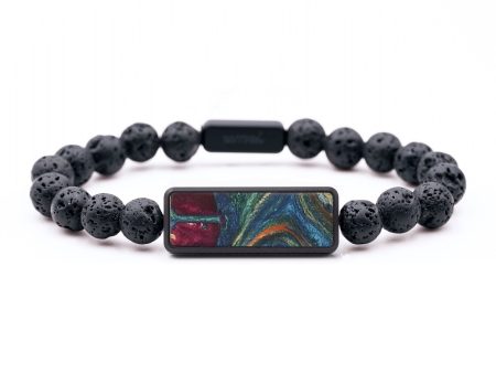 Lava Bead Wood+Resin Bracelet - Stephen (Teal & Gold, 654861) Sale