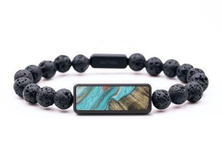 Lava Bead Wood+Resin Bracelet - Milo (Teal & Gold, 654860) Supply