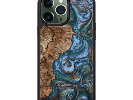 iPhone 13 Pro Max Wood+Resin Phone Case - Wallace (Teal & Gold, 650712) For Cheap