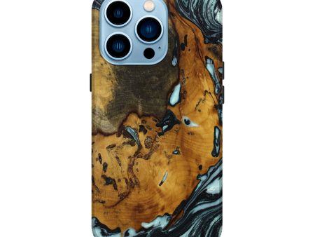 iPhone 14 Pro Wood+Resin Live Edge Phone Case - Brantley (Black & White, 650003) For Cheap