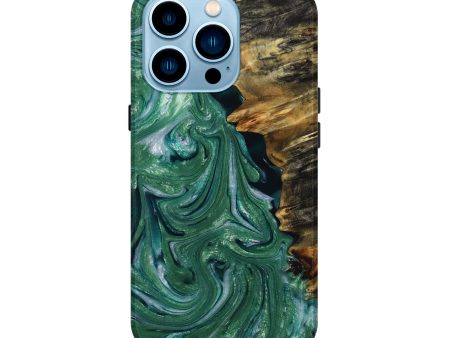 iPhone 14 Pro Wood+Resin Live Edge Phone Case - Desmond (Green, 653822) Online now