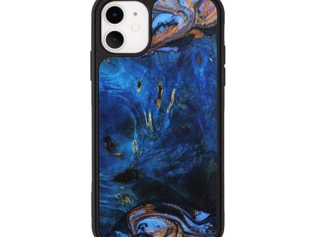 iPhone 11 Wood+Resin Phone Case - Haley (Teal & Gold, 649184) Discount