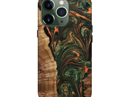 iPhone 13 Pro Wood+Resin Live Edge Phone Case - Elias (Green, 654778) For Discount