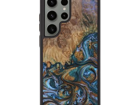 Galaxy S23 Ultra Wood+Resin Phone Case - Adrianna (Teal & Gold, 653716) Online