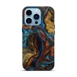 iPhone 14 Pro Wood+Resin Live Edge Phone Case - Diamond (Teal & Gold, 651806) Hot on Sale