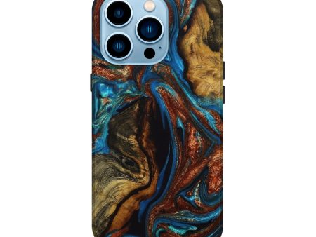 iPhone 14 Pro Wood+Resin Live Edge Phone Case - Diamond (Teal & Gold, 651806) Hot on Sale