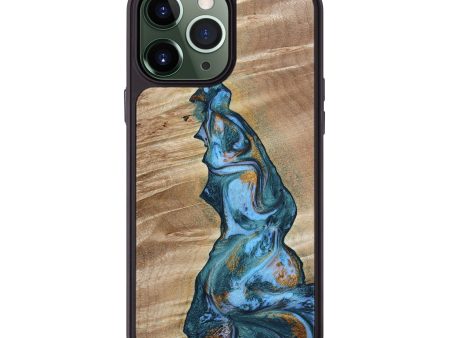 iPhone 13 Pro Max Wood+Resin Phone Case - Alejandro (Teal & Gold, 652042) For Discount