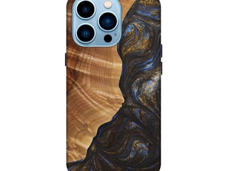 iPhone 14 Pro Wood+Resin Live Edge Phone Case - Ariana (Teal & Gold, 649528) Sale