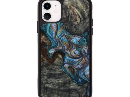 iPhone 11 Wood+Resin Phone Case - Bria (Teal & Gold, 650716) Fashion