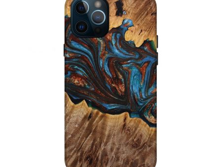 iPhone 12 Pro Wood+Resin Live Edge Phone Case - Trista (Teal & Gold, 653511) Online Sale