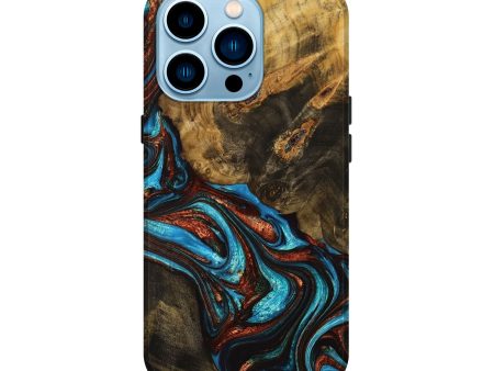 iPhone 14 Pro Wood+Resin Live Edge Phone Case - Deloris (Teal & Gold, 651512) Discount