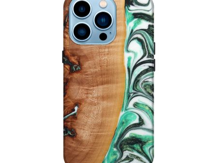 iPhone 14 Pro Wood+Resin Live Edge Phone Case - Mckinley (Green, 653265) For Sale